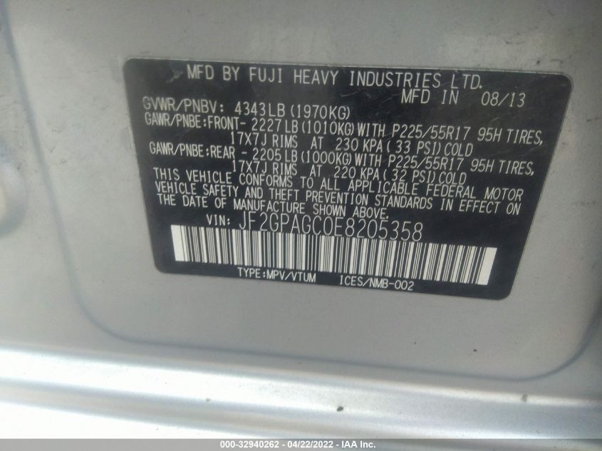 2014 SUBARU XV CROSSTREK LIMITED JF2GPAGC0E8205358