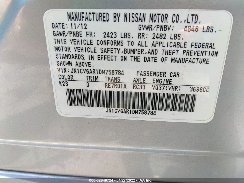 2013 INFINITI G37 SEDAN X JN1CV6AR1DM758784