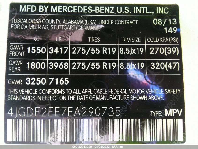 2014 MERCEDES-BENZ GL-CLASS GL 350 BLUETEC 4JGDF2EE7EA290735