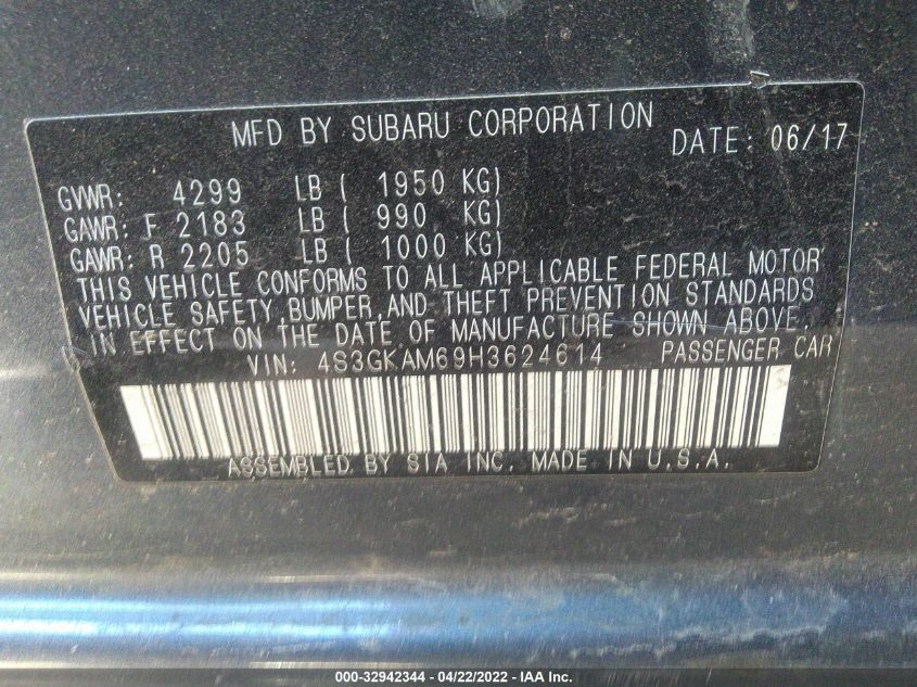 2017 SUBARU IMPREZA SPORT 4S3GKAM69H3624614