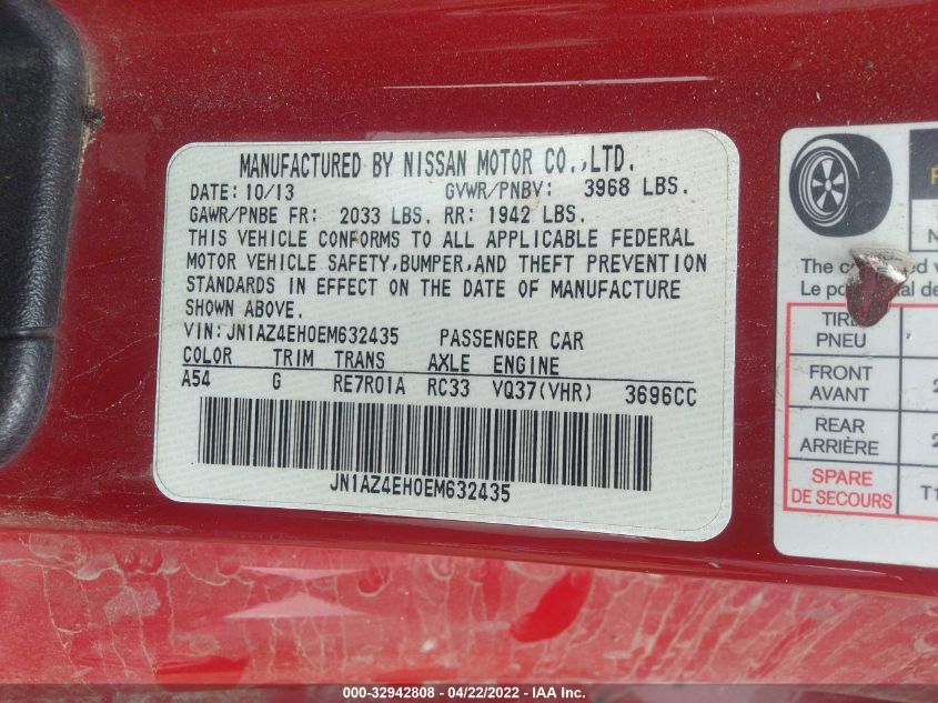 2014 NISSAN 370Z TOURING JN1AZ4EH0EM632435
