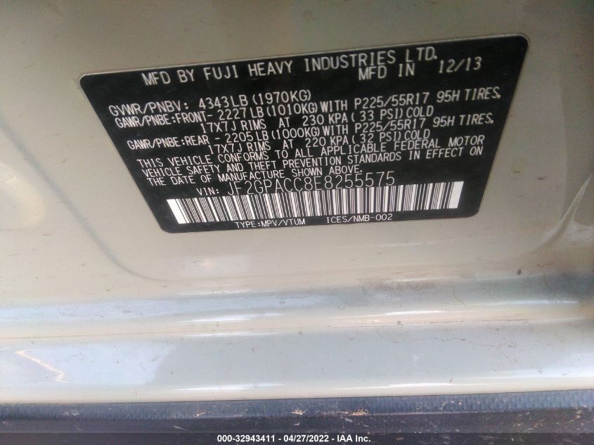 2014 SUBARU XV CROSSTREK PREMIUM JF2GPACC8E8255575