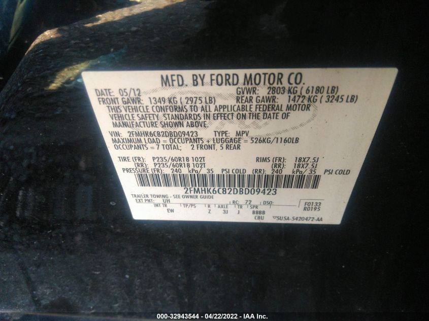 2013 FORD FLEX SEL 2FMHK6C82DBD09423