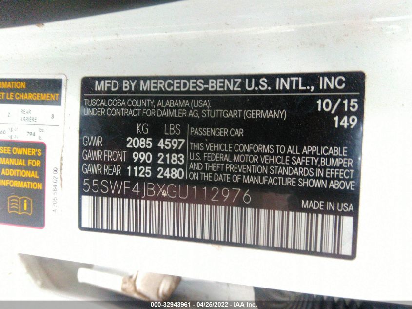 2016 MERCEDES-BENZ C-CLASS C 300 55SWF4JBXGU112976