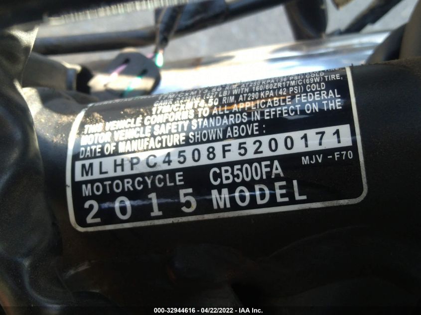 2015 HONDA CB500 FA - ABS MLHPC4508F5200171