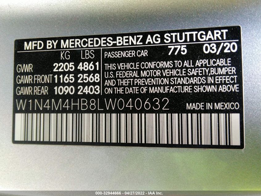 2020 MERCEDES-BENZ GLB GLB 250 W1N4M4HB8LW040632