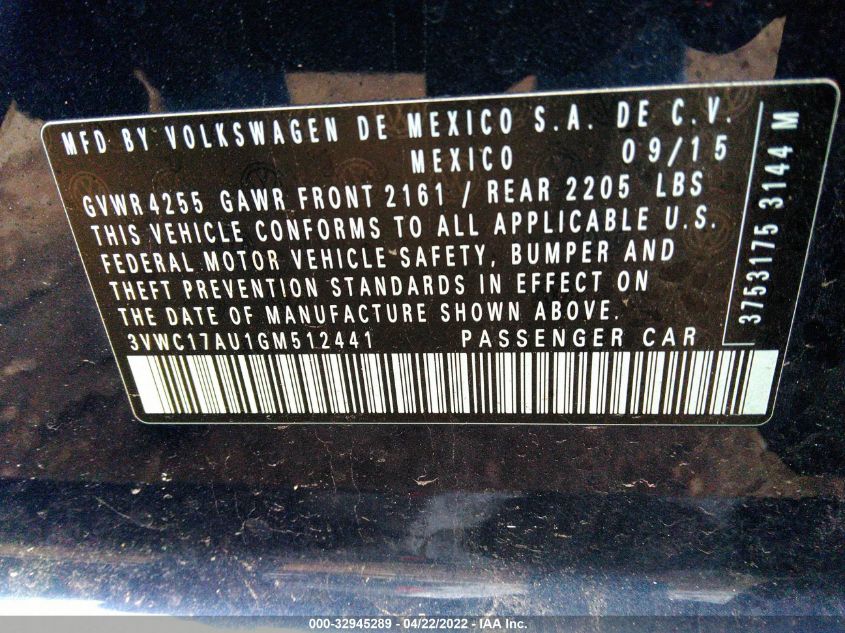 2016 VOLKSWAGEN GOLF SPORTWAGEN TSI SEL 3VWC17AU1GM512441