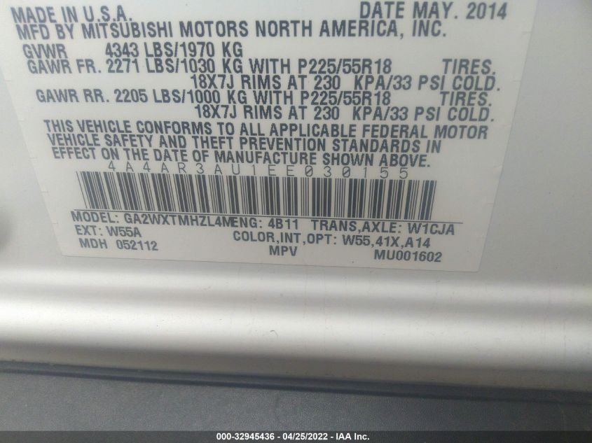 2014 MITSUBISHI OUTLANDER SPORT ES 4A4AR3AU1EE030155