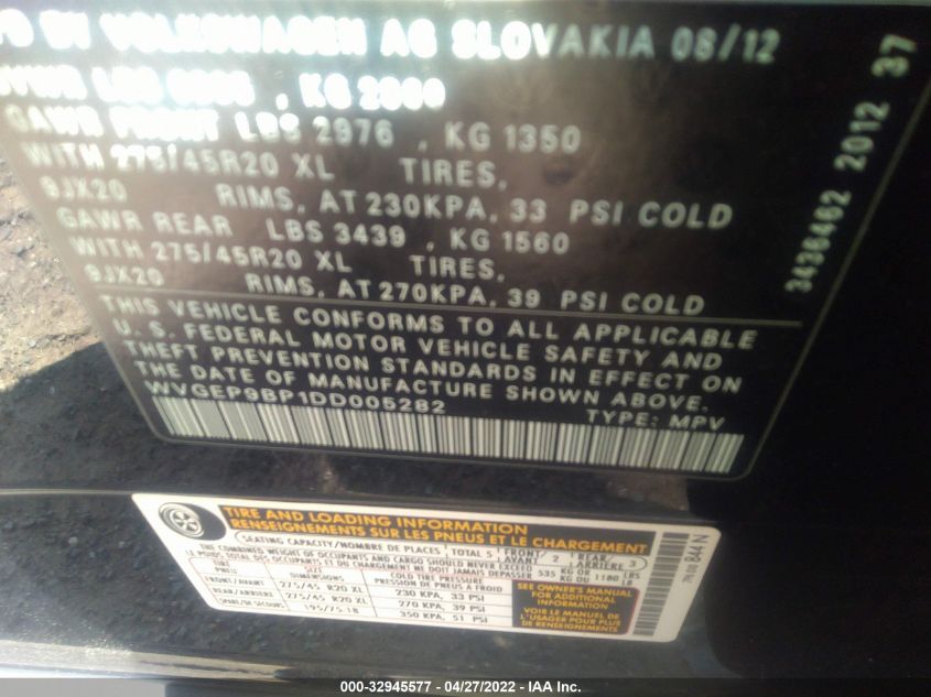 2013 VOLKSWAGEN TOUAREG EXEC WVGEP9BP1DD005282