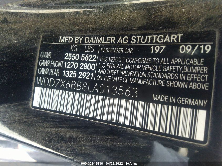 2020 MERCEDES-BENZ AMG GT AMG GT 53 WDD7X6BB8LA013563
