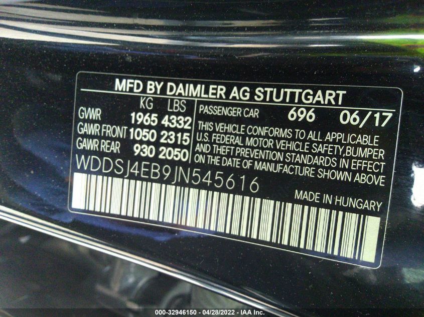 2018 MERCEDES-BENZ CLA CLA 250 WDDSJ4EB9JN545616
