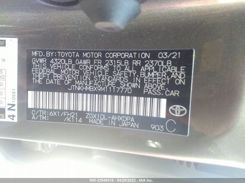 2021 TOYOTA C-HR LE/XLE/LIMITED/NIGHTSHADE JTNKHMBX9M1117770