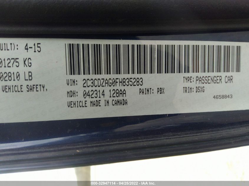 2015 DODGE CHALLENGER SXT 2C3CDZAG0FH835283