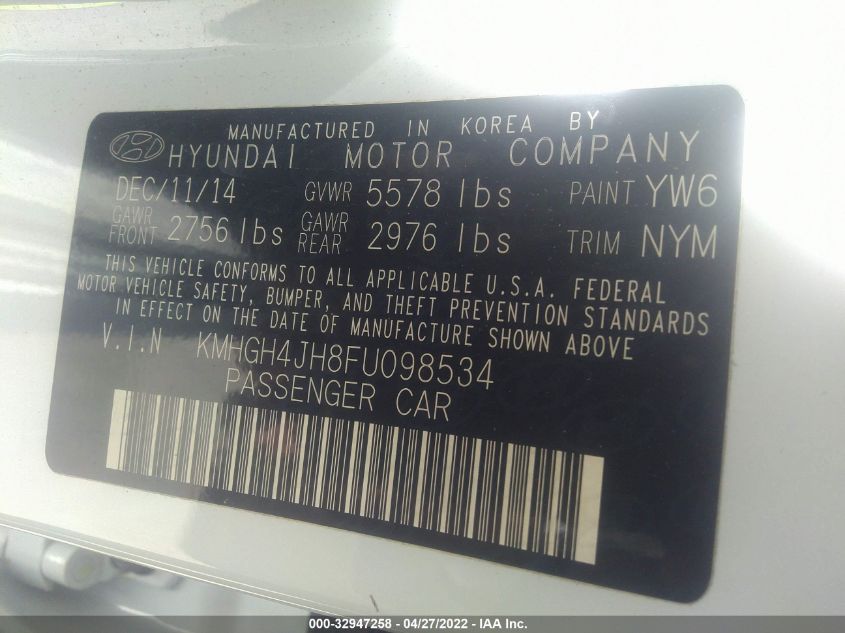 2015 HYUNDAI EQUUS ULTIMATE KMHGH4JH8FU098534