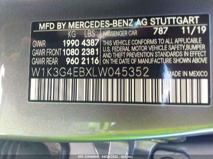 2020 MERCEDES-BENZ A-CLASS A 220 W1K3G4EBXLW045352
