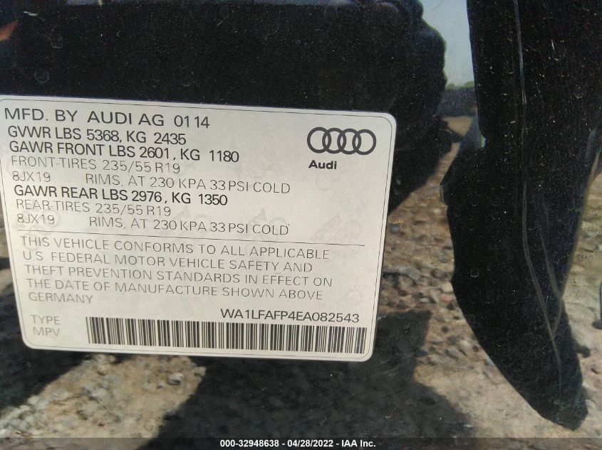 2014 AUDI Q5 PREMIUM PLUS WA1LFAFP4EA082543