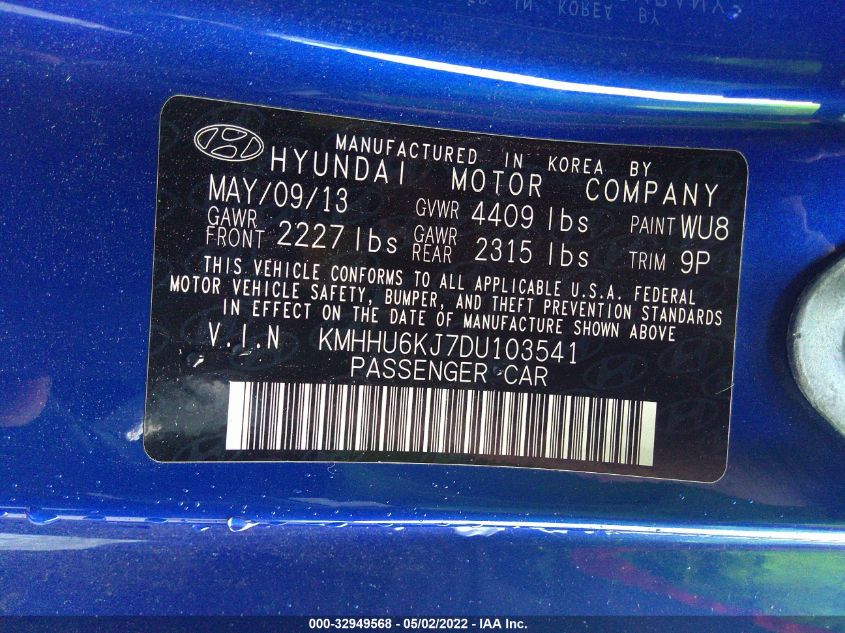 2013 HYUNDAI GENESIS COUPE 3.8 TRACK KMHHU6KJ7DU103541