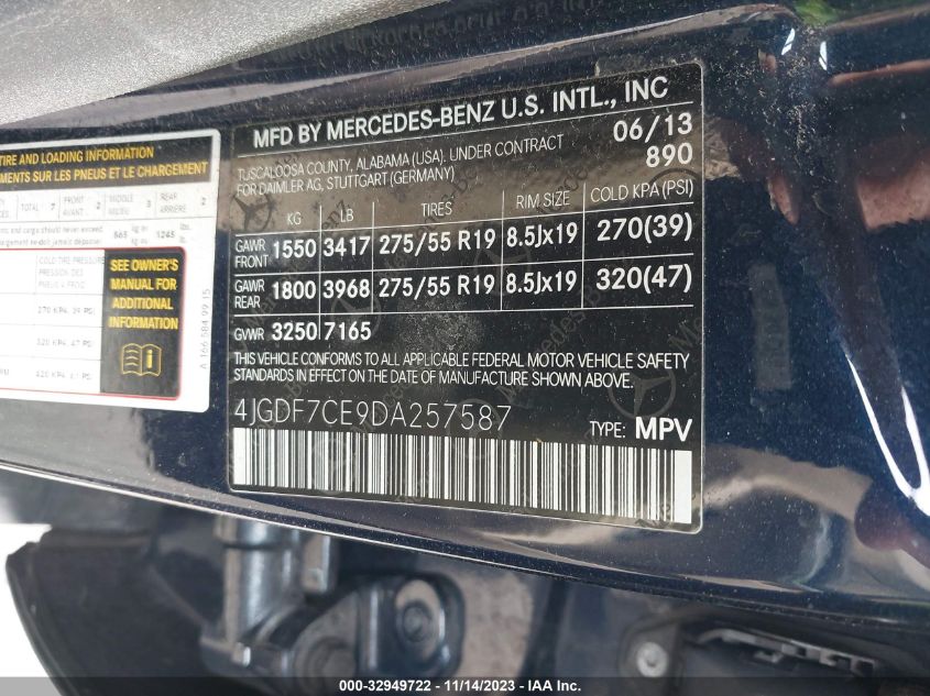 2013 MERCEDES-BENZ GL-CLASS GL 450 - 4JGDF7CE9DA257587