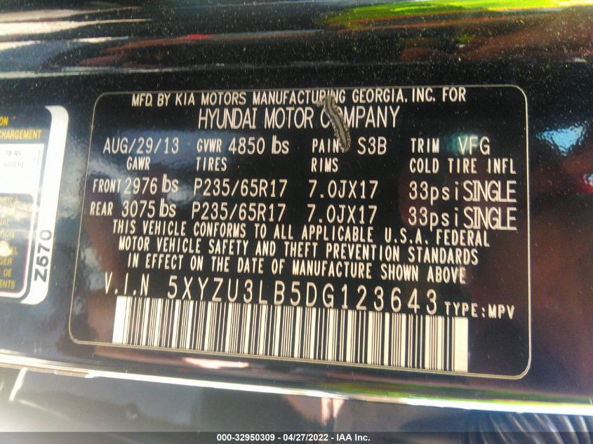 2013 HYUNDAI SANTA FE SPORT 5XYZU3LB5DG123643