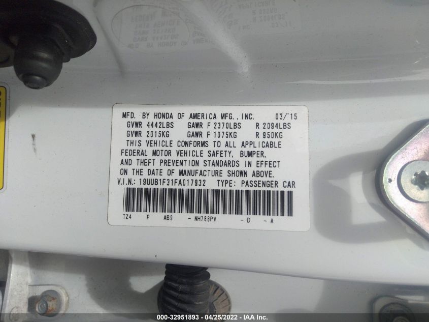 2015 ACURA TLX 19UUB1F31FA017932