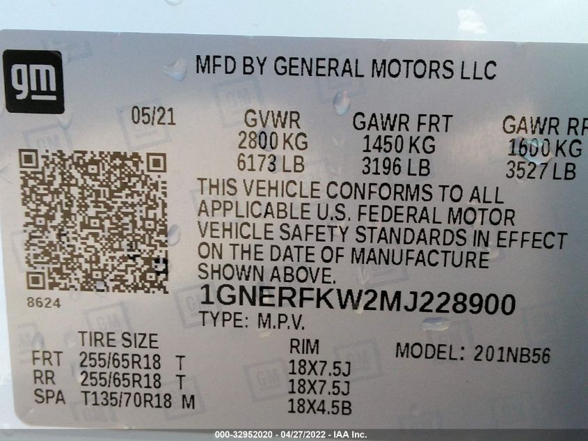 2021 CHEVROLET TRAVERSE LS 1GNERFKW2MJ228900