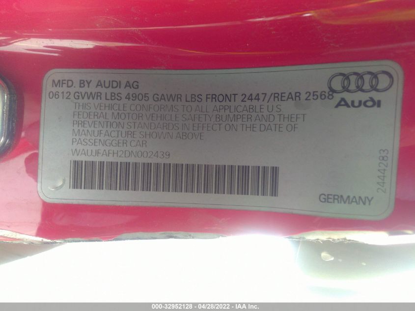 2013 AUDI A5 PREMIUM PLUS WAUJFAFH2DN002439