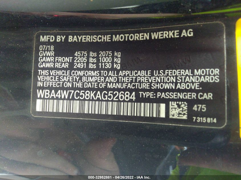 2019 BMW 4 SERIES 440I WBA4W7C58KAG52684