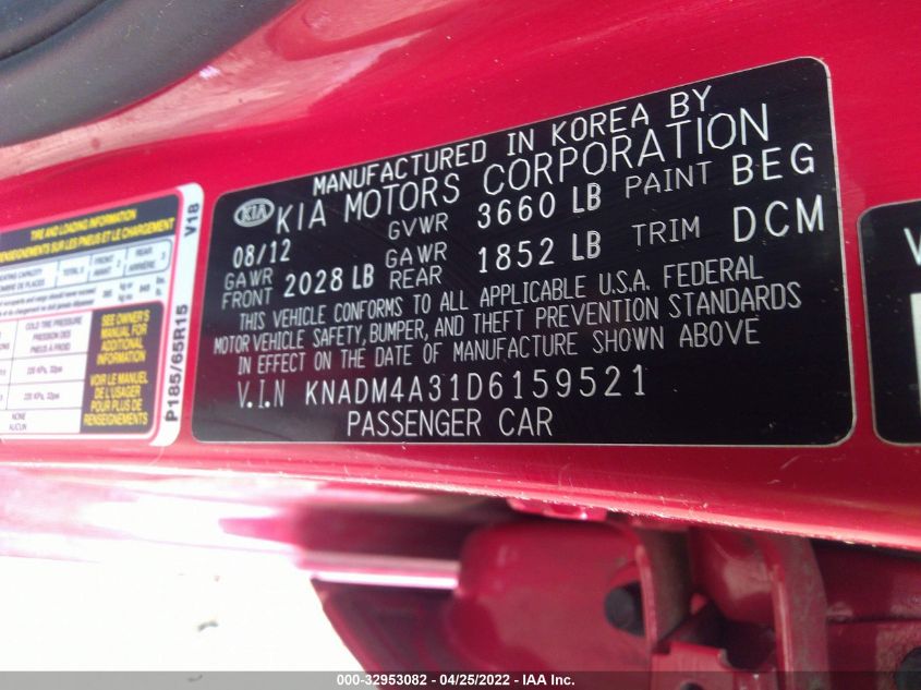 2013 KIA RIO LX KNADM4A31D6159521