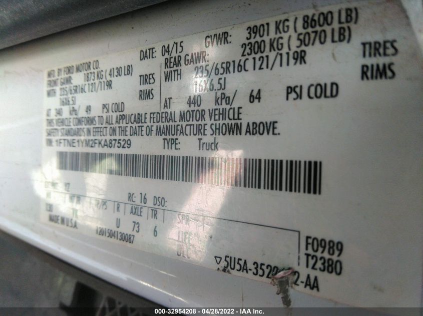 2015 FORD TRANSIT CARGO VAN 1FTNE1YM2FKA87529