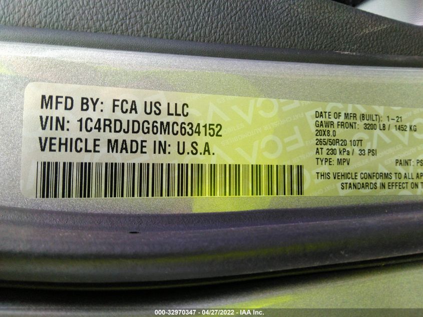 2021 DODGE DURANGO GT PLUS 1C4RDJDG6MC634152