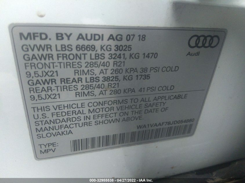 2018 AUDI Q7 PRESTIGE WA1VAAF78JD054860