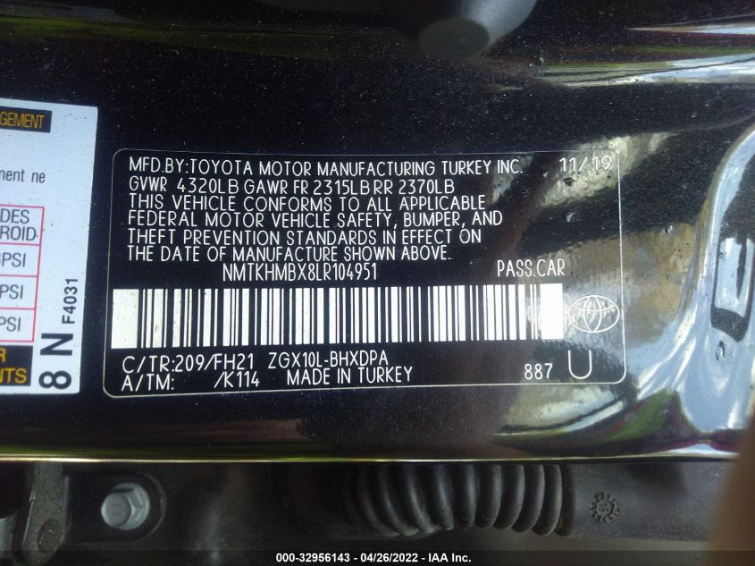 2020 TOYOTA C-HR LE/XLE/LIMITED NMTKHMBX8LR104951