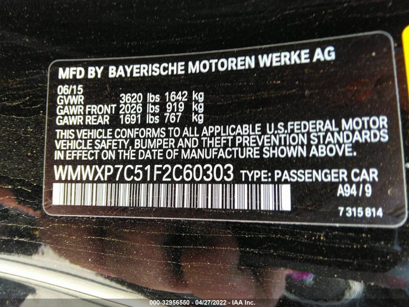 2015 MINI COOPER HARDTOP S WMWXP7C51F2C60303