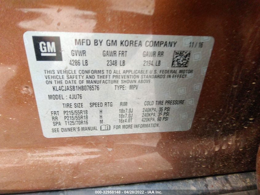 2017 BUICK ENCORE PREFERRED KL4CJASB1HB076576