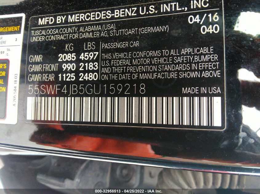 2016 MERCEDES-BENZ C-CLASS C 300 55SWF4JB5GU159218