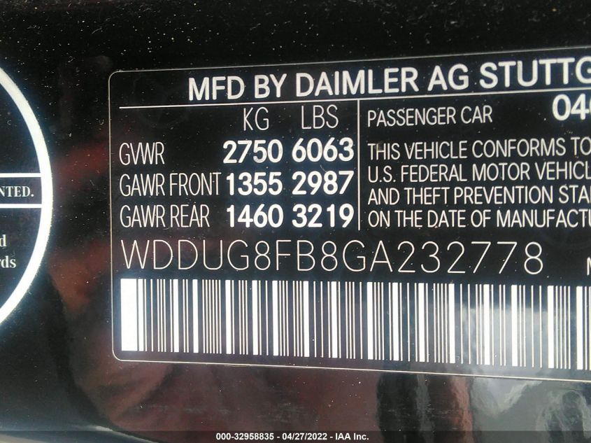 2016 MERCEDES-BENZ S-CLASS S 550 WDDUG8FB8GA232778