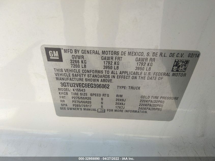 2014 GMC SIERRA 1500 SLT 3GTU2VEC6EG396062