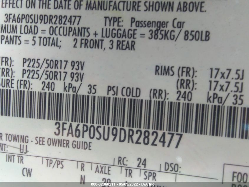 2013 FORD FUSION ENERGI TITANIUM 3FA6P0SU9DR282477