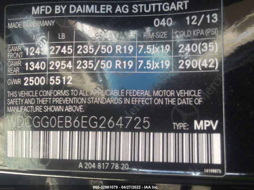 2014 MERCEDES-BENZ GLK-CLASS GLK 250 BLUETEC WDCGG0EB6EG264725