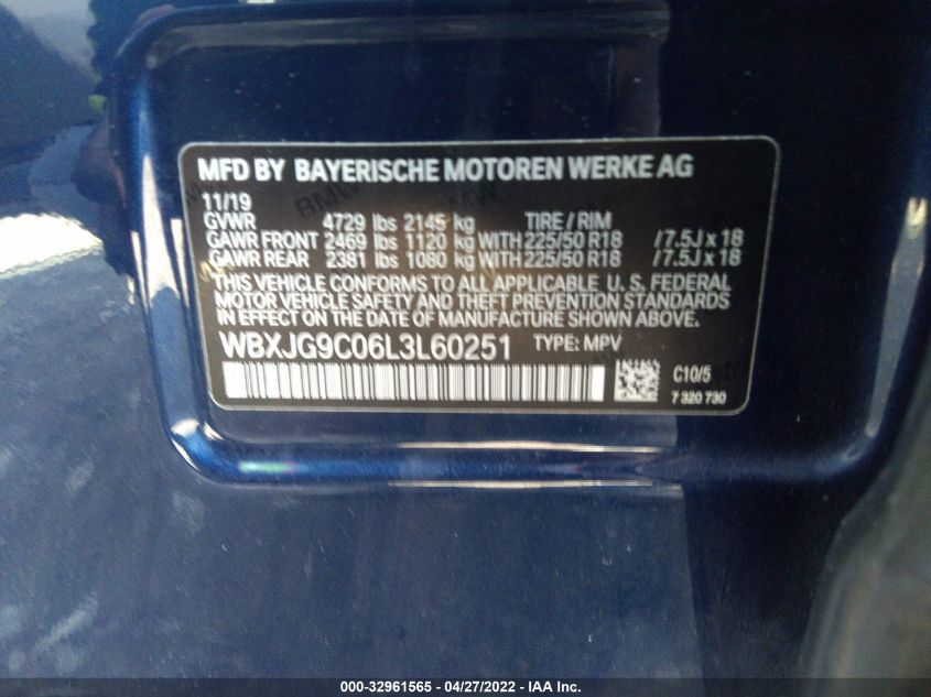 2020 BMW X1 XDRIVE28I WBXJG9C06L3L60251