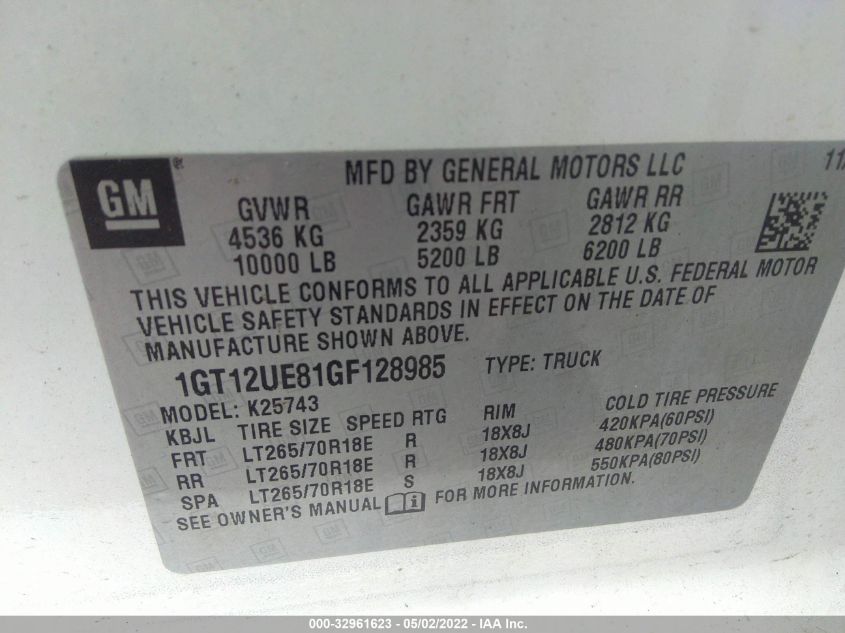 2016 GMC SIERRA 2500HD DENALI 1GT12UE81GF128985