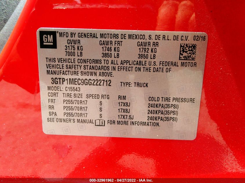 2016 GMC SIERRA 1500 SLE 3GTP1MEC9GG222712