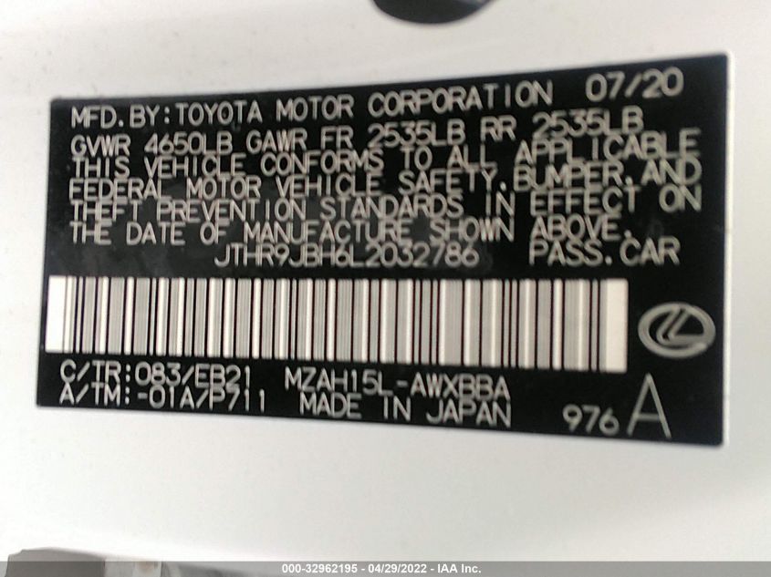 2020 LEXUS UX UX 250H F SPORT JTHR9JBH6L2032786