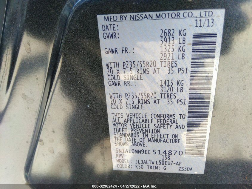 2014 INFINITI QX60 5N1AL0MN9EC514870