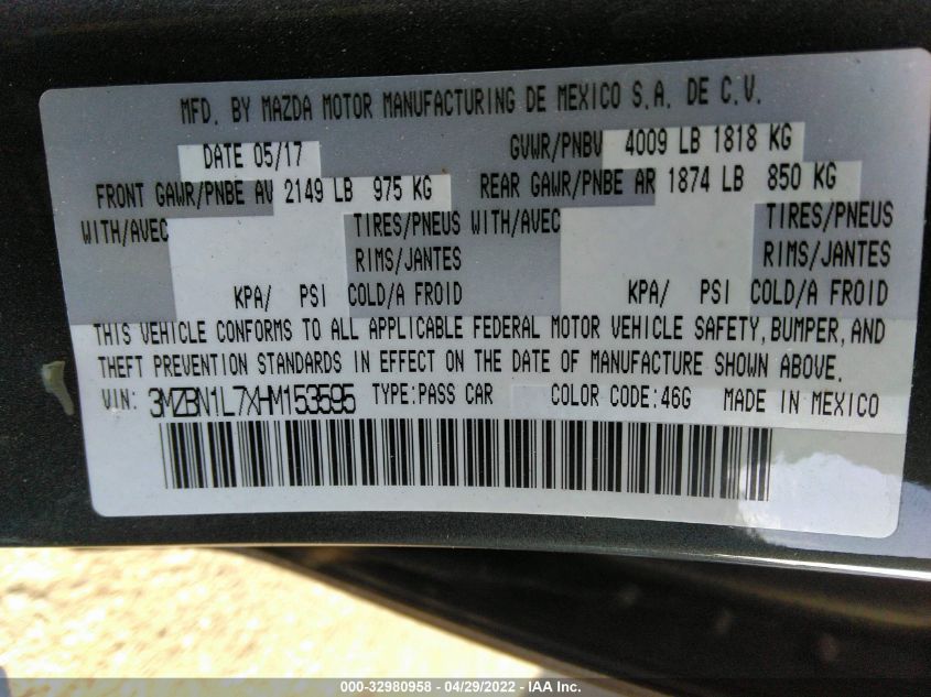 2017 MAZDA MAZDA3 5-DOOR TOURING 3MZBN1L7XHM153595