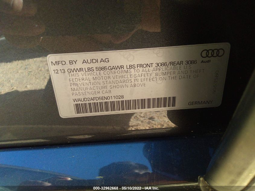 2014 AUDI S8 WAUD2AFD5EN011028