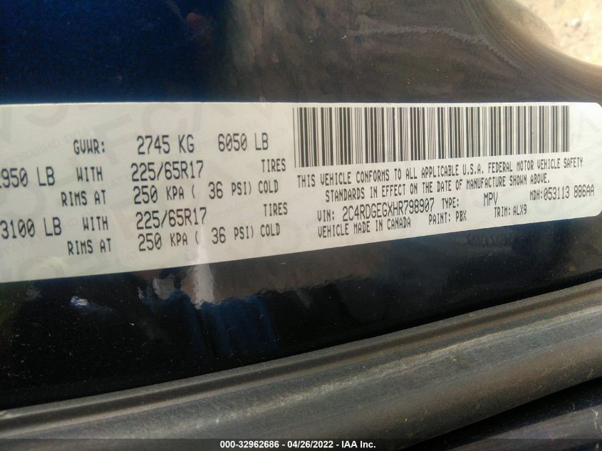 2017 DODGE GRAND CARAVAN GT 2C4RDGEGXHR798907