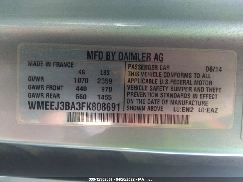 2015 SMART FORTWO PASSION/PURE WMEEJ3BA3FK808691