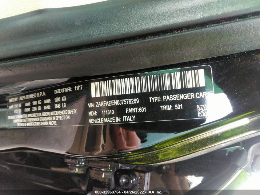 2018 ALFA ROMEO GIULIA TI LUSSO ZARFAEEN0J7579269