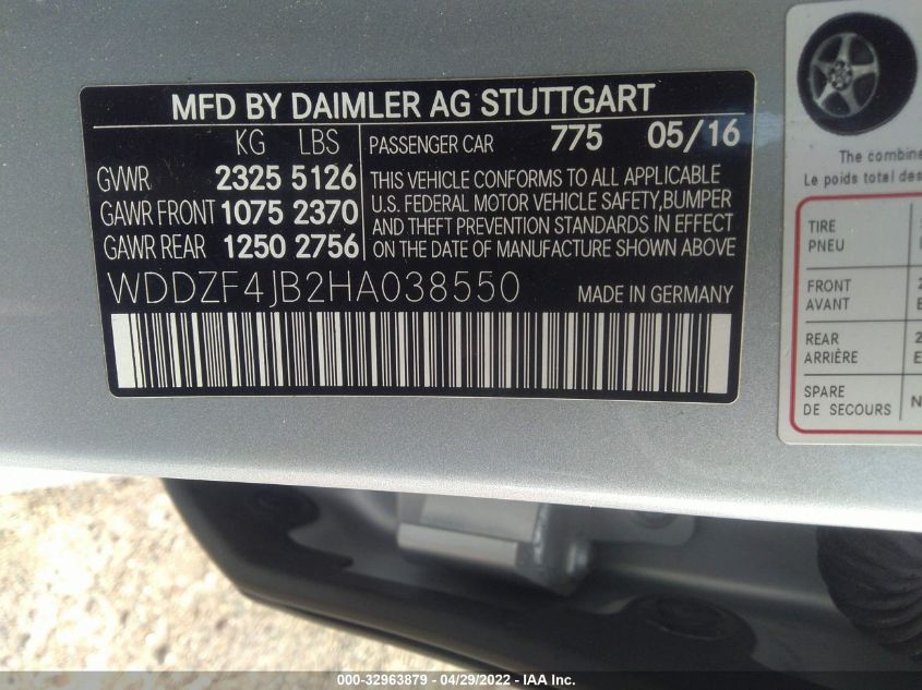 2017 MERCEDES-BENZ E-CLASS E 300 WDDZF4JB2HA038550